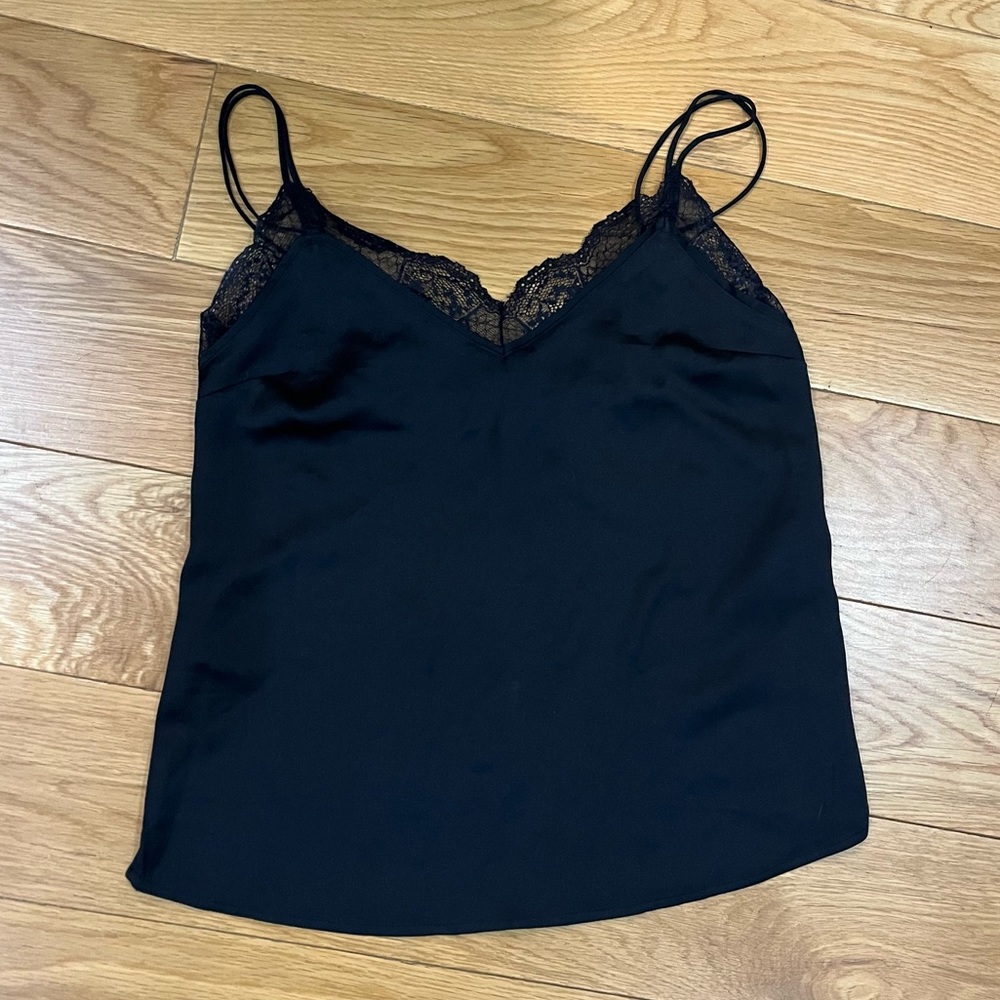 Abercrombie & Fitch Silky Black Cami with Lace Trim - XXS
